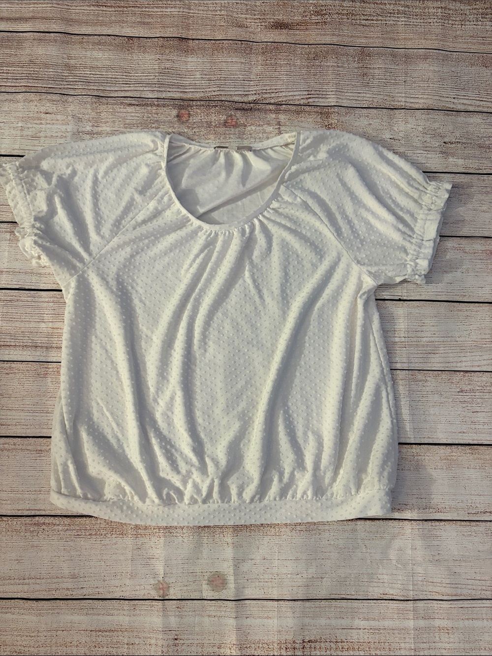 LOFT White Swiss Dot Short Sleeve Scoop Neck Blouse
